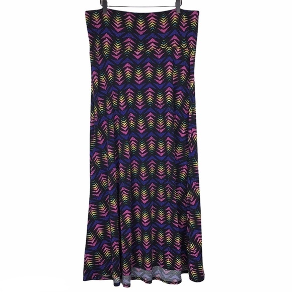 LULAROE Maxi Skirt Rainbow Arrows Fish Neon Colors Bright Long Stretchy Size XL - Picture 1 of 7